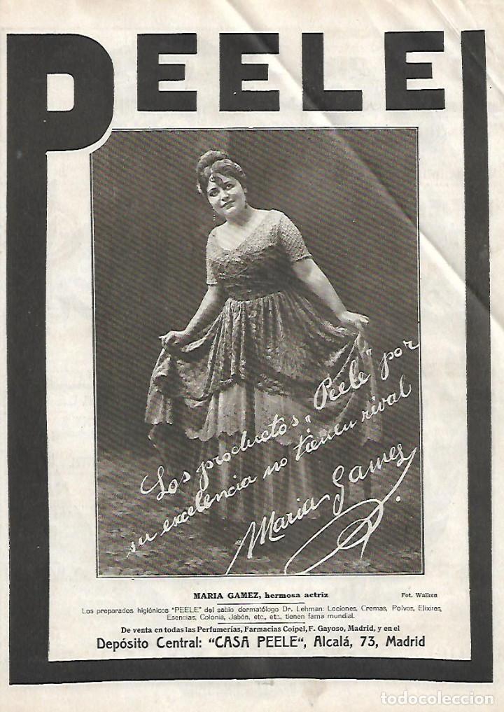 Colecionismo: A&Ntilde;O 1917 RECORTE PRENSA PUBLICIDAD CASA PEELE FOTOGRAFIA MARIA GAMEZ ACTRIZ AUTOGRAFO