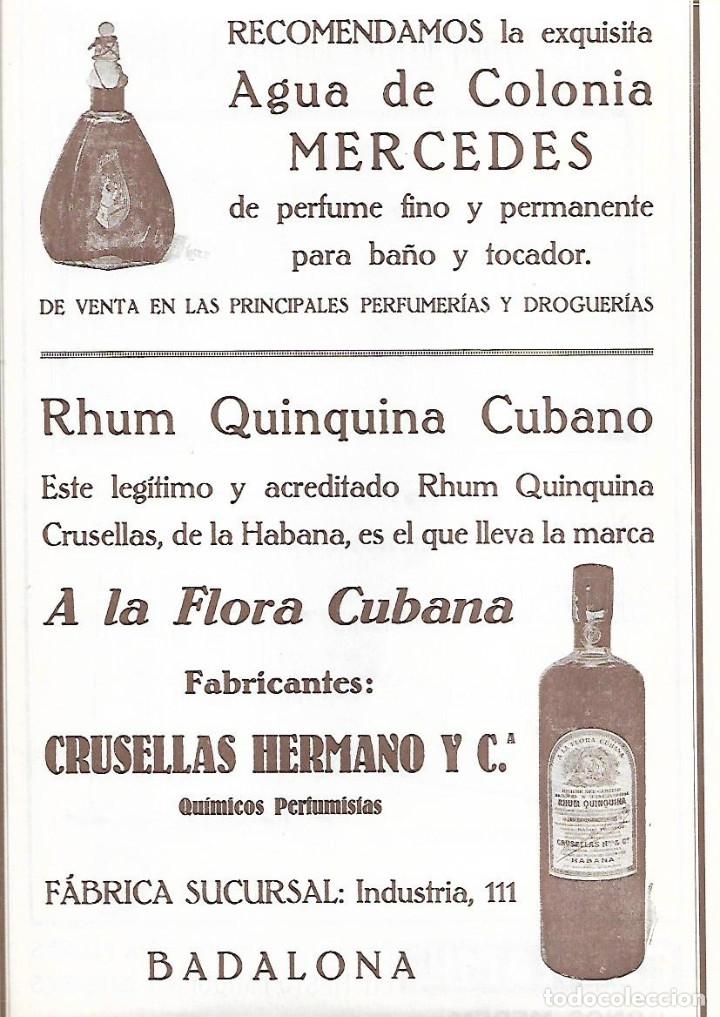 Coleccionismo: A&Ntilde;O 1926 PUBLICIDAD AGUA DE COLONIA MERCEDES RHUM QUININA CUBANO CRUSELLAS HERMANO BADALONA