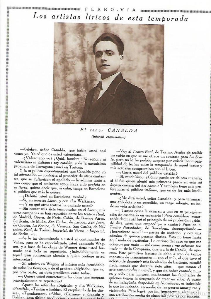 Collectionnisme: A&Ntilde;O 1926 RECORTE PRENSA MUSICA OPERA TENOR JOHN SULLIVAN TENOR CATALAN CANALDA TORTOSA TARRAGONA