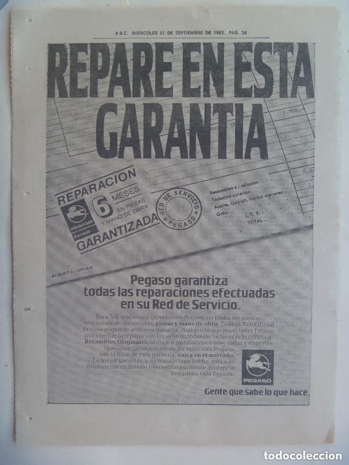Coleccionismo: HOJA DE PERIODICO CON PUBLICIDAD DE CAMIONES PEGASO . A&Ntilde;OS 80.