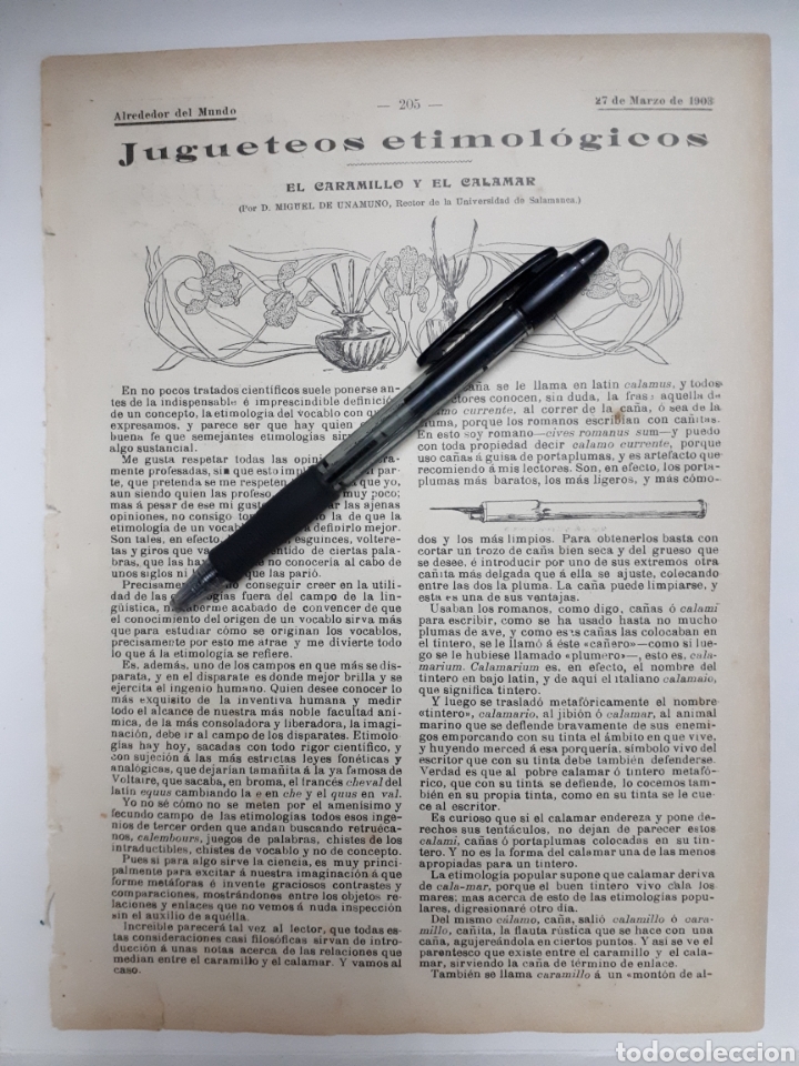 Coleccionismo: Jugueteos etimol&oacute;gicos. El caramillo y el calamar. Por D. Miguel de Unamuno. 1903