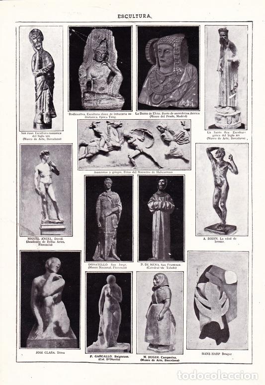 Collecting paper: L&aacute;mina ESCULTURA ( DAMA DE ELCHE, CLAR&Aacute;, GARGALLO, HUGU&Eacute;...). - 1949