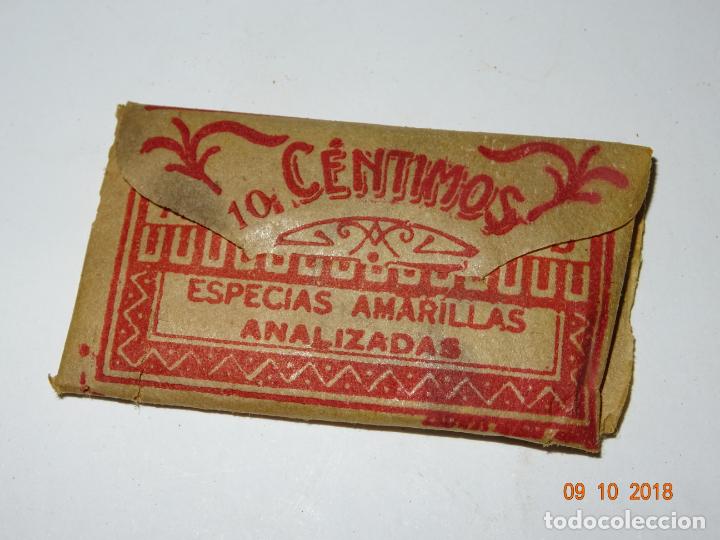 Coleccionismo: Antigua Carterita de Especias Amarillas Analizadas Azafranes Puros de Jos&eacute; L&oacute;pez de Murcia