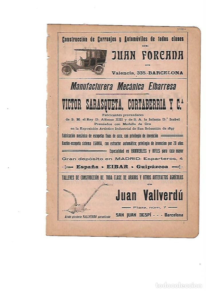 Colecionismo: A&Ntilde;O 1910 PUBLICIDAD JUAN FORCADA CARRUAJES VICTOR SARASQUETA CORTABERRIA EIBAR JUA VALLVERDU ARADOS