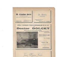 Coleccionismo: AÑO 1910 PUBLICIDAD CLINICA OFTALMOLOGIA DOCTOR DOLCET JUAN DOMINI TOLRA MEDICINA CIRUGIA