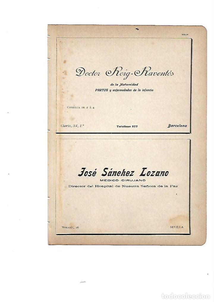 Colecionismo: A&Ntilde;O 1910 PUBLICIDAD MEDICINA ROIG RAVENTOS MATERNITAT JOSE SANCHEZ LOZANO SEVILLA MEDICO CIRUJANO