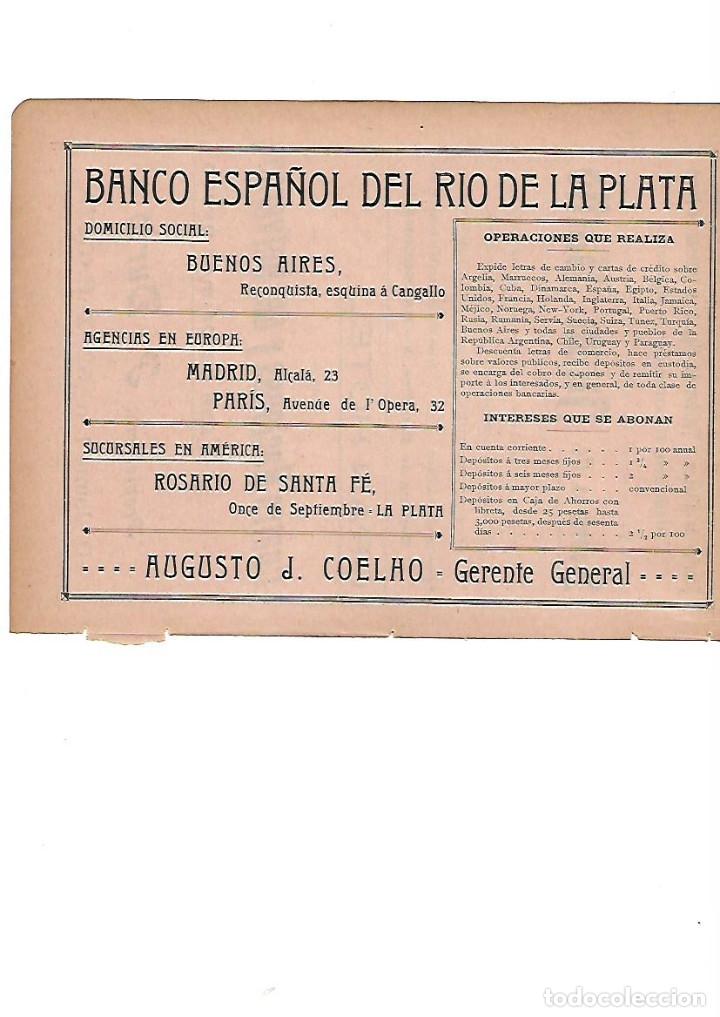 Coleccionismo: A&Ntilde;O 1910 PUBLICIDAD BANCO ESPA&Ntilde;OL DEL RIO DE LA PLATA AUGUSTO COELHO GERENTE GENERAL