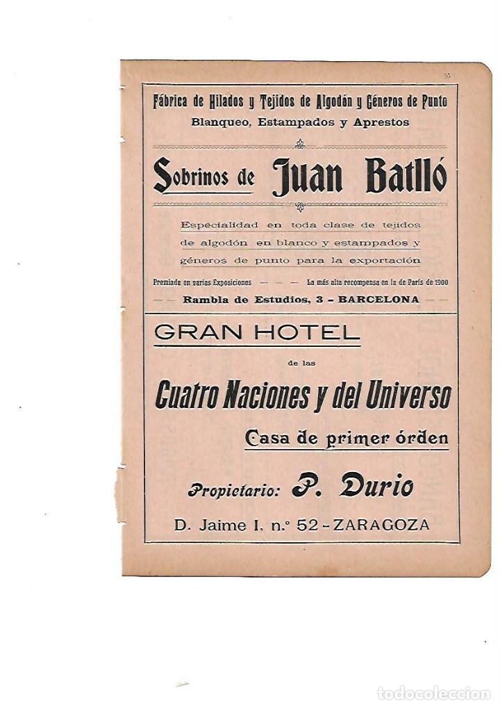 Colecionismo: A&Ntilde;O 1910 PUBLICIDAD SOBRINOS JUAN BATLLO HILADOS HOTEL CUATRO NACIONES Y DEL UNIVERSO ZARAGOZA DURIO