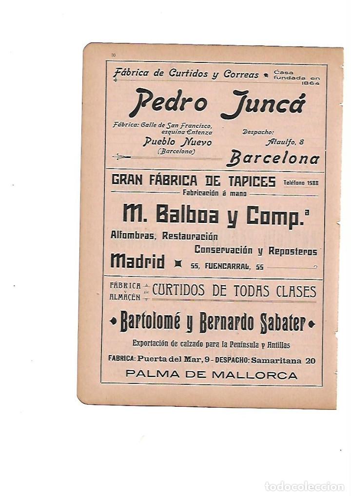 Coleccionismo: A&Ntilde;O 1910 PUBLICIDAD CURTIDOS PEDRO JUNCA TAPICES BALBOA MADRID BARTOLOME BERNARDO SABATER MALLORCA