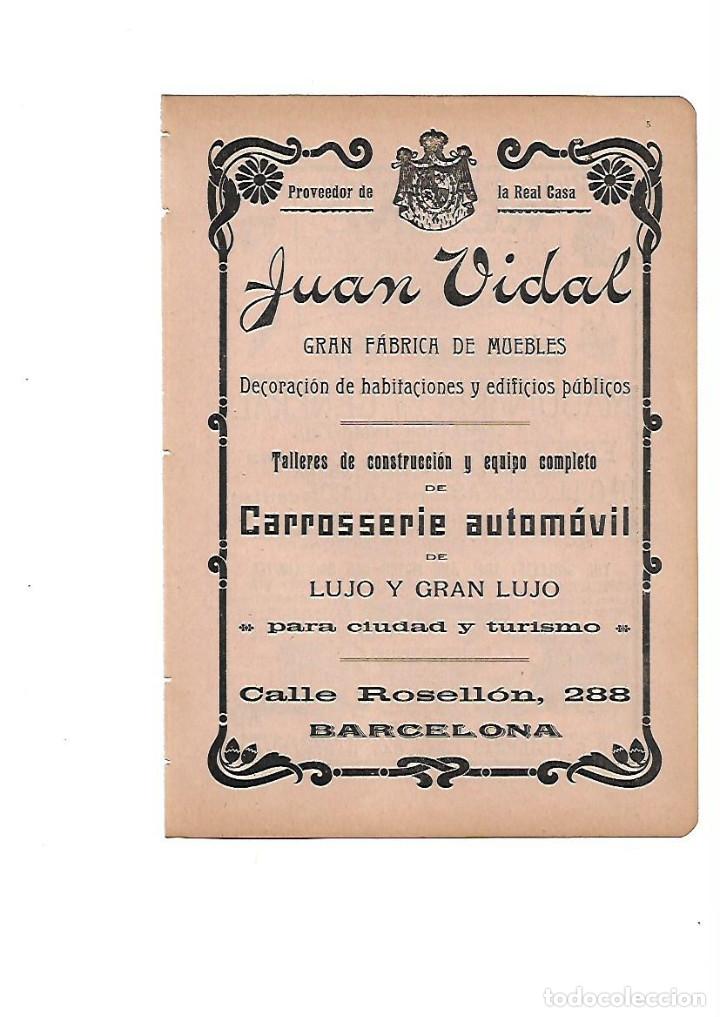 Coleccionismo: A&Ntilde;O 1910 PUBLICIDAD JUAN VIDAL PROVEEDOR CASA REAL MUEBLES CARROSSERIE AUTOMOVIL BCNA