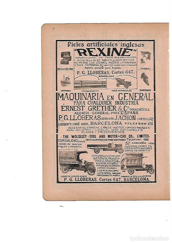 Colecionismo: A&Ntilde;O 1910 PUBLICIDAD PIELES ARTIFICIALES REXINE P G LLOBERAS MAQUINARIA INDUSTRIA BARCELONA