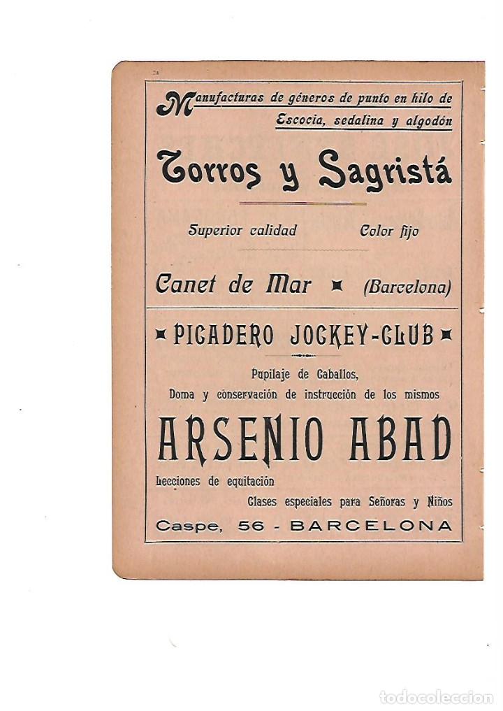Coleccionismo: A&Ntilde;O 1910 PUBLICIDAD TORROS Y SAGRISTA PUNTO CANET DE MAR ARSENIO ABAD PICADERO JOCKEY CLUB BCNA