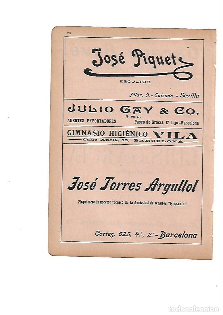Colecionismo: A&Ntilde;O 1910 PUBLICIDAD JOSE PIQUET ESCULTOR JULIO GAY GIMNASIO HIGIENICO VILA JOSE TORRES ARGULLOL BCNA