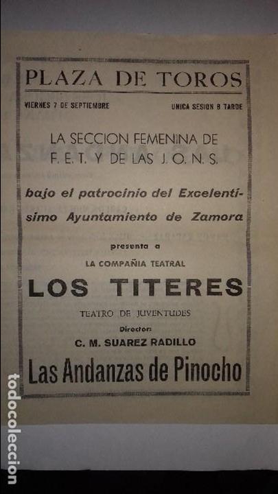 Coleccionismo: antiguo folleto de plaza de toros de zamora funcion los titeres las andanzas de pinocho a&ntilde;os 60