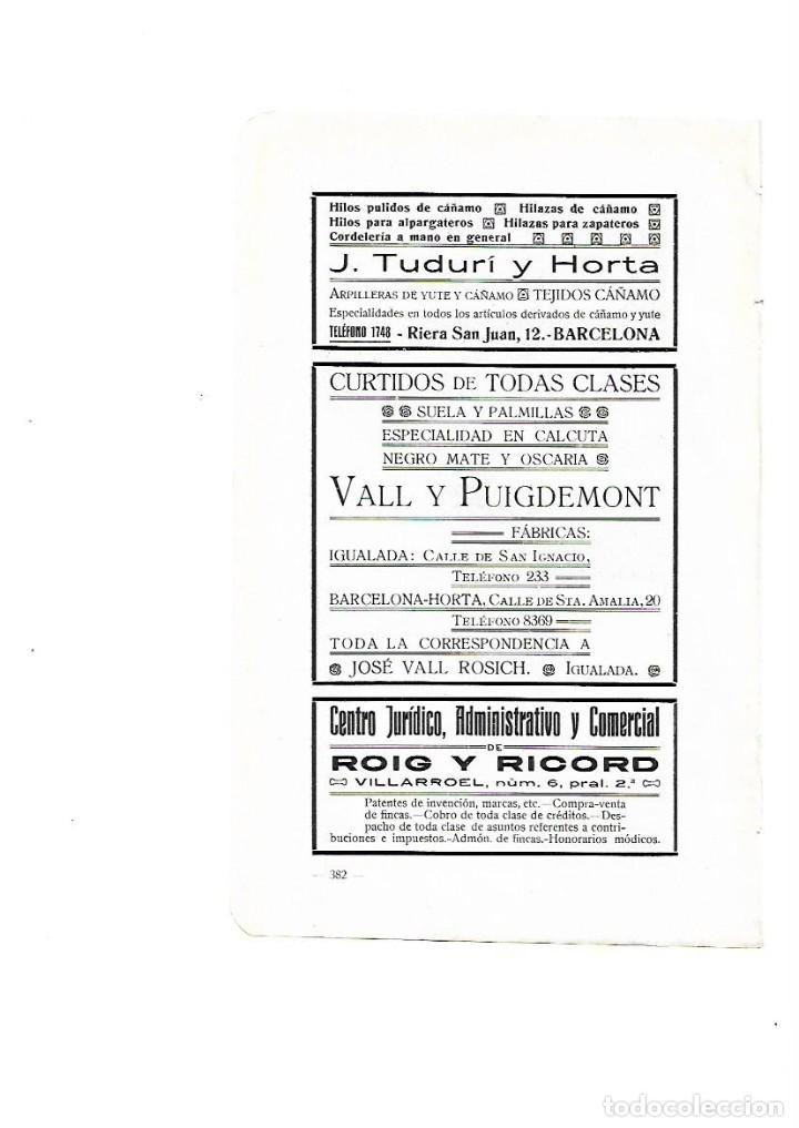 Colecionismo: A&Ntilde;O 1910 PUBLICIDAD TUDURI Y HORTA CURTIDOS VALL Y PUIGDEMONT IGUALADA CENTRO JURIDICO ROIG RICORD