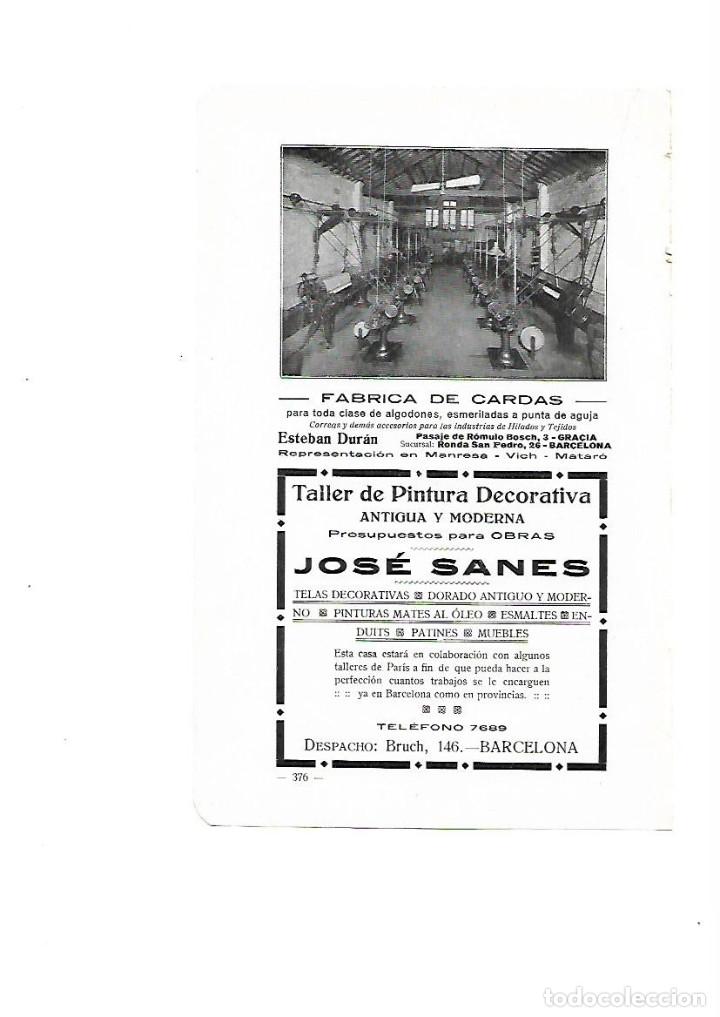 Coleccionismo: A&Ntilde;O 1910 PUBLICIDAD FABRICA DE CARDAS ESTEBAN DURAN MATARO JOSE SANES PINTURA DECORATIVA TALLER