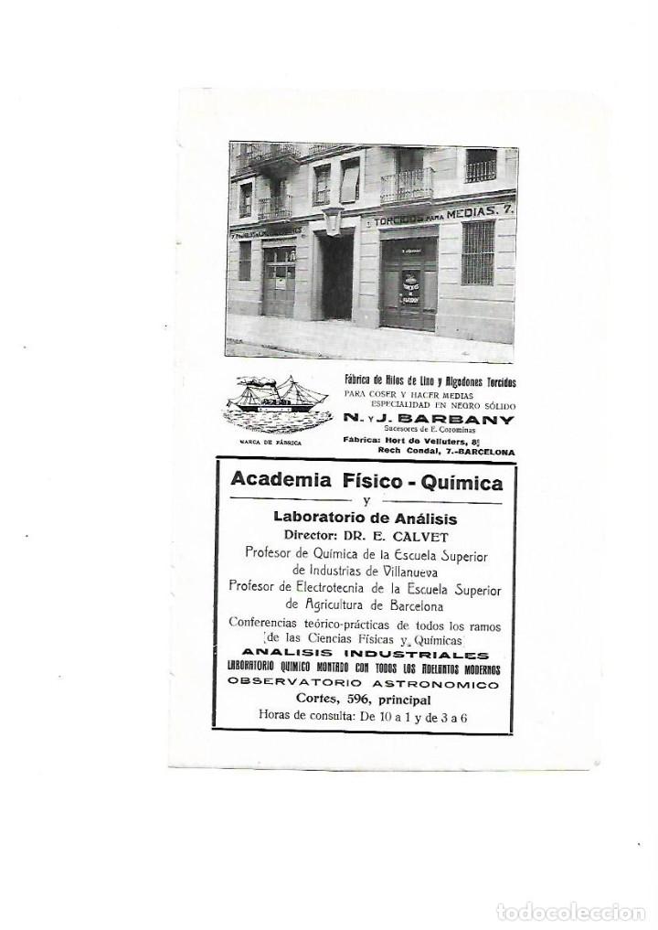 Collectionnisme: A&Ntilde;O 1910 PUBLICIDAD FABRICA TORCIDOS PARA MEDIAS BARBANY ACADEMIA FISICO QUIMICA LABORATORIO CALVET