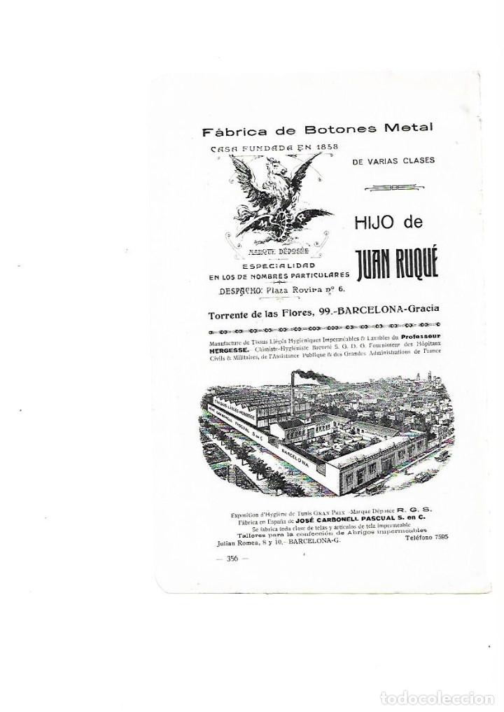Collectionnisme: A&Ntilde;O 1910 PUBLICIDAD FABRICA BOTONES METAL HIJO JUAN RUQUE JOSE CARBONELL PASCUAL TELA IMPERMEABLE