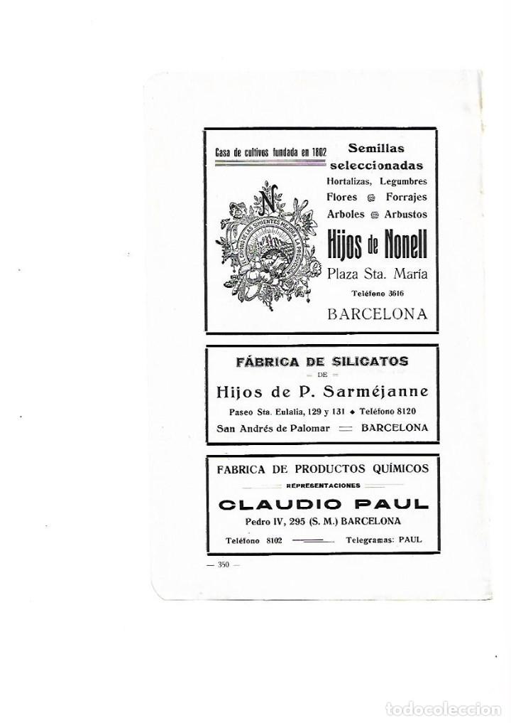 Collectionnisme: A&Ntilde;O 1910 PUBLICIDAD HIJOS NONELL SEMILLAS CULTIVOS FABRICA SILICATOS SARMEJANNE CLAUDIO PAUL QUIMICO