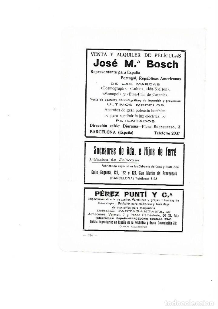 Colecionismo: A&Ntilde;O 1910 PUBLICIDAD VENTA ALQUILER PELICULAS CINE JOSE M&ordf; BOSCH JABON FERRE PEREZ PUNTI