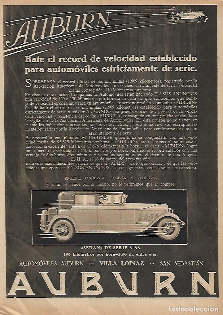 Collectionnisme: A&Ntilde;O 1927 RECORTE PRENSA PUBLICIDAD AUTOMOVIL ATOMOVILES AUBURN VILLA LOINAZ SAN SEBASTIAN
