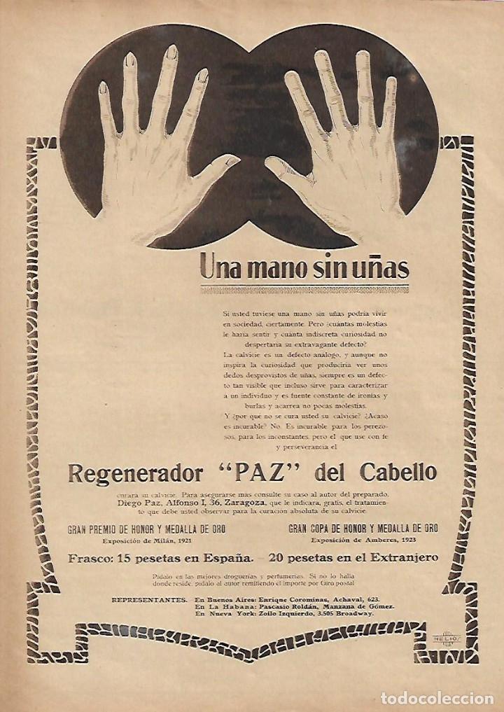 Collectionnisme: A&Ntilde;O 1924 RECORTE PRENSA PUBLICIDAD REGENERADOR PAZ DEL CABELLO DIEGO PAZ ZARAGOZA