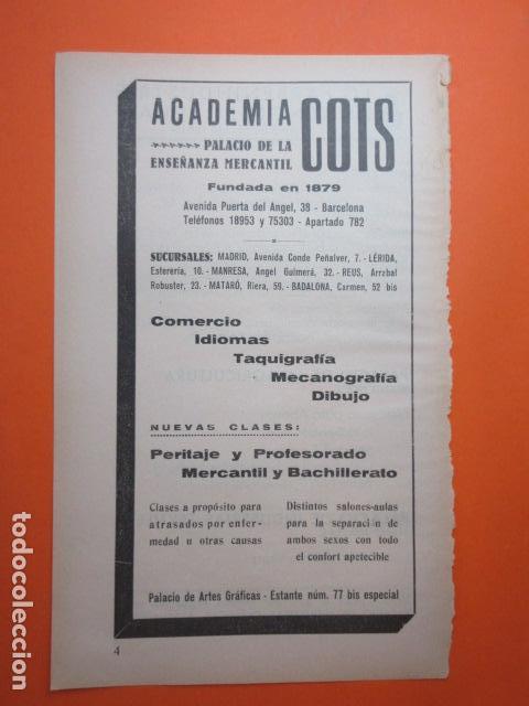 Coleccionismo: PUBLICIDAD 1929 - ACADEMIA COTS AVENIDA PUERTA DE ANGEL 38 BARCELONA