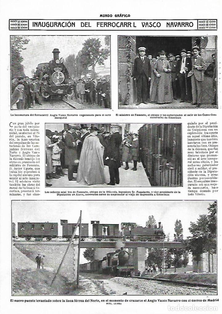 Collectionnisme: A&Ntilde;O 1915 RECORTE PRENSA INAUGURACION FERROCARRIL VASCO NAVARRO PUENTE LINEA FERREA DEL NORTE
