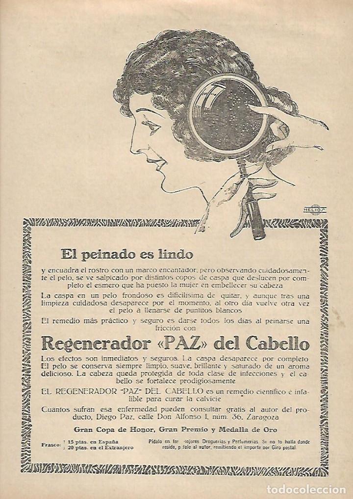 Collectionnisme: A&Ntilde;O 1923 RECORTE PRENSA PUBLICIDAD REGENERADOR PAZ DEL CABELLO DIEGO PAZ ZARAGOZA