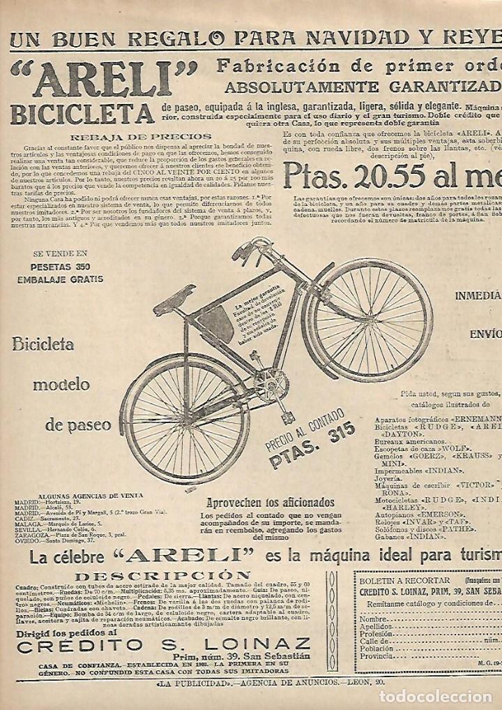 Colecionismo: A&Ntilde;O 1923 RECORTE PRENSA PUBLICIDAD BICICLETA ARELI
