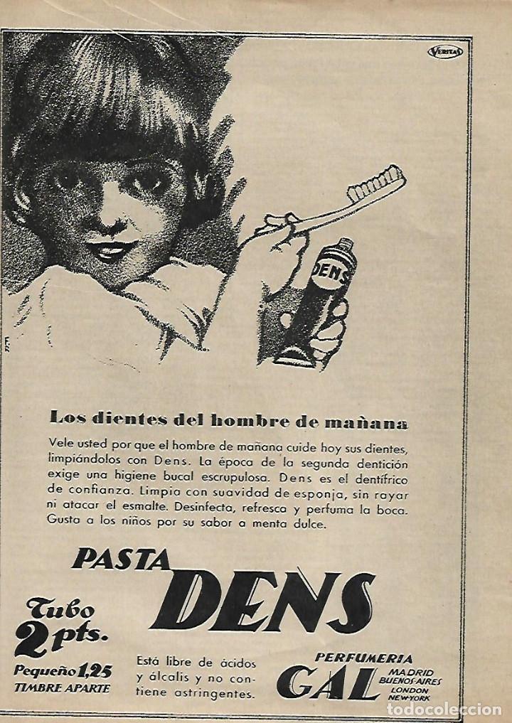 Collectionnisme: A&Ntilde;O 1930 RECORTE PRENSA PUBLICIDAD DENTIFRICO PASTA DENS PERFUMERIA GAL