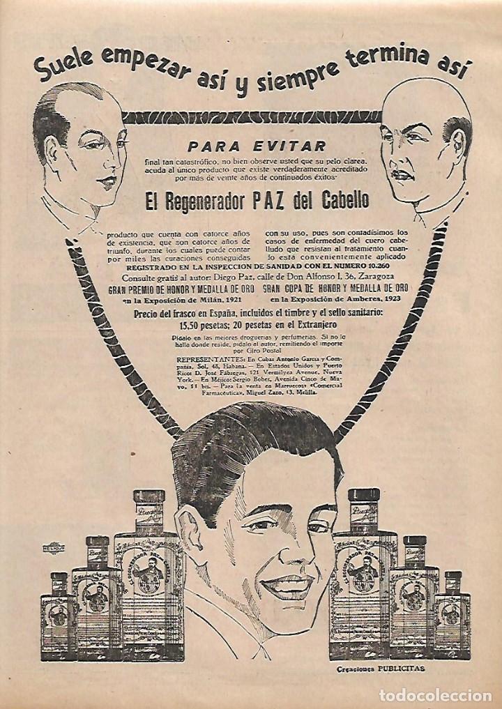 Collectionnisme: A&Ntilde;O 1929 RECORTE PRENSA PUBLICIDAD REGENERADOR PAZ DEL CABELLO DIEGO PAZ ZARAGOZA