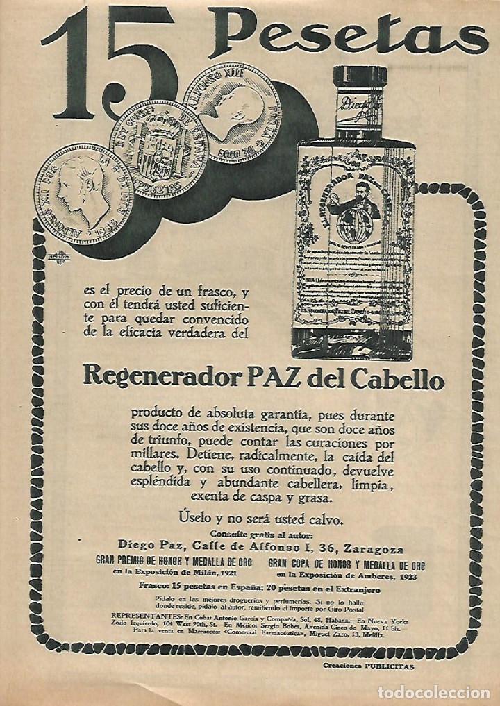 Collectionnisme: A&Ntilde;O 1927 RECORTE PRENSA PUBLICIDAD REGENERADOR PAZ DEL CABELLO DIEGO PAZ ZARAGOZA