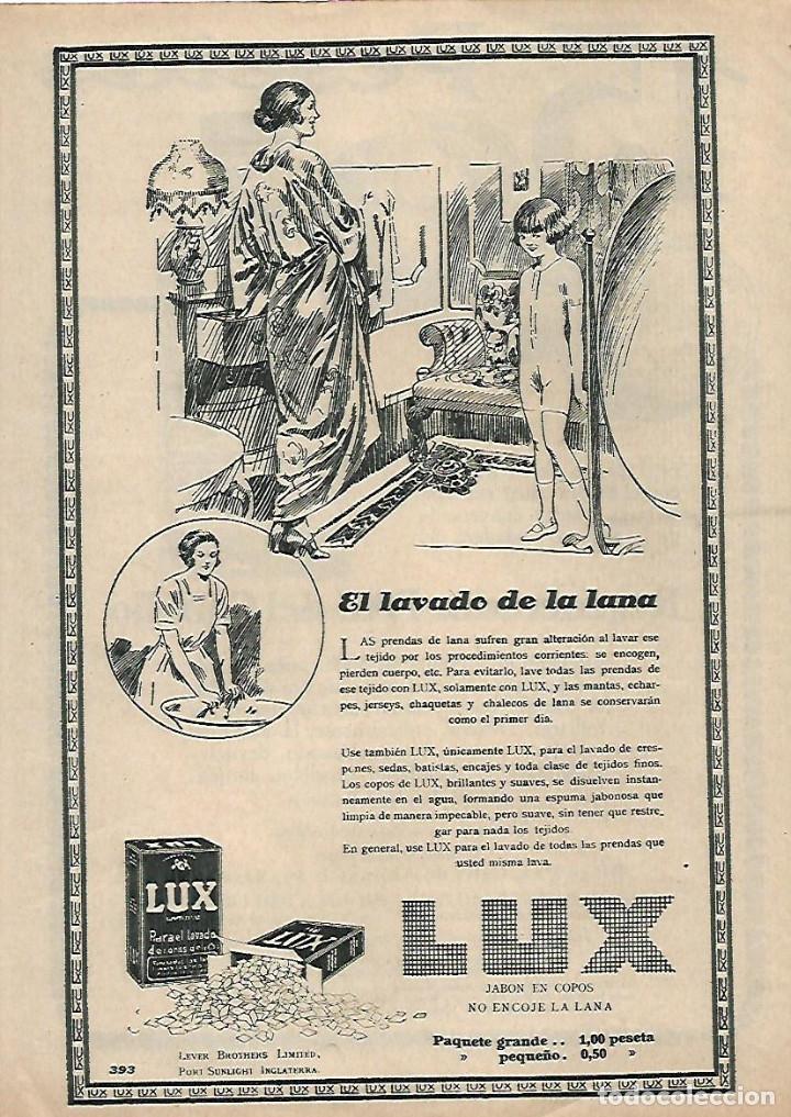 Collectionnisme: A&Ntilde;O 1927 RECORTE PRENSA PUBLICIDAD JABON DETERGENTE LUX LAVADO DE LA LANA JABON EN COPOS