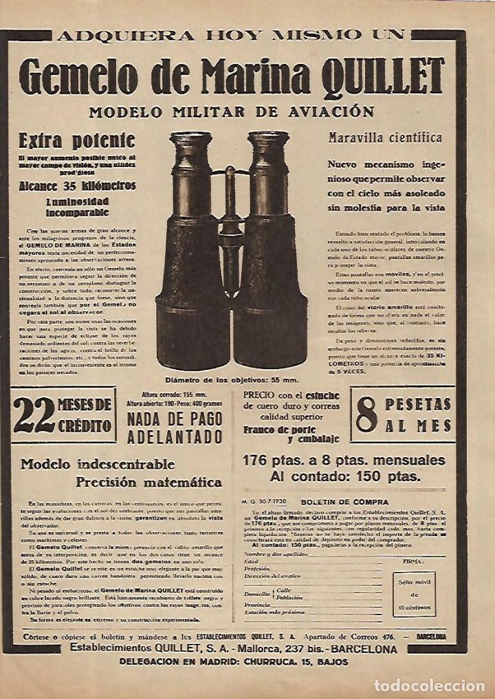 Collectionnisme: A&Ntilde;O 1930  RECORTE PRENSA PUBLICIDAD GEMELO DE MARINA QUILLET MODELO MILITAR DE AVIACION