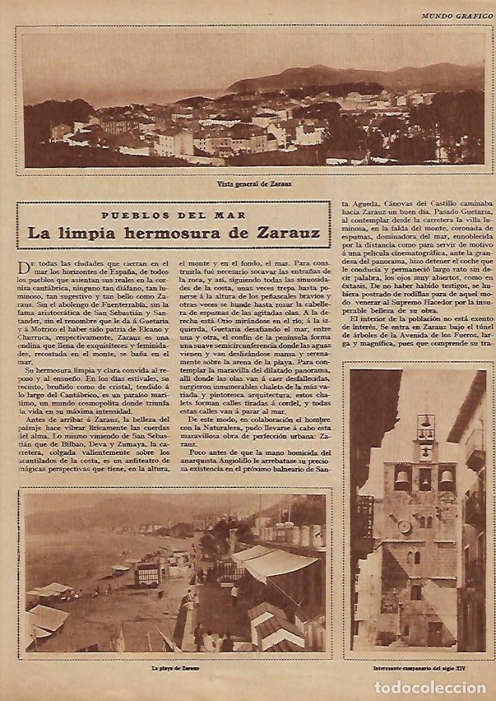 Collectionnisme: A&Ntilde;O 1930 RECORTE PRENSA ZARAUZ  VISTA GENERAL CAMPANARIO PLAYA HOTEL CARRETERA DE LA COSTA