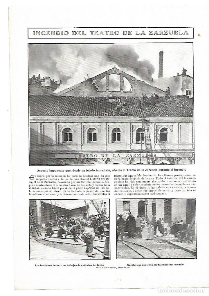 Collectionnisme: A&Ntilde;O 1909 RECORTE PRENSA INCENDIO DEL TEATRO DE LA ZARZUELA BOMBEROS