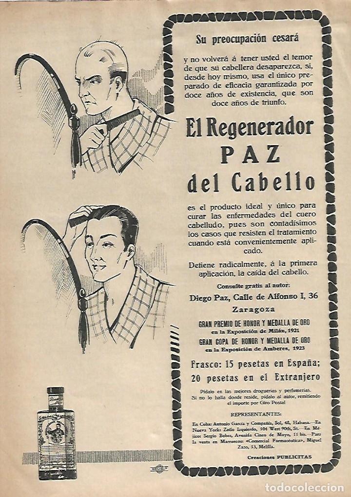 Collectionnisme: A&Ntilde;O 1927 RECORTE PRENSA PUBLICIDAD REGENERADOR PAZ DEL CABELLO DIEGO PAZ ZARAGOZA