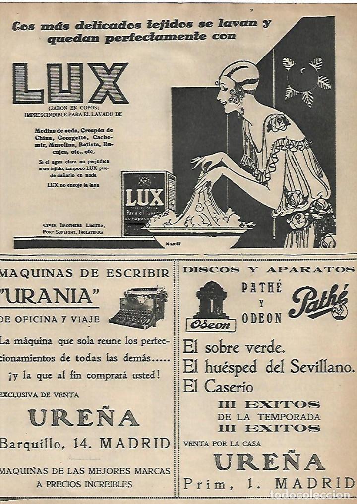 Collezionismo: A&Ntilde;O 1927 PUBLICIDAD JABON DETERGENE LUX MAQUINA DE ESCRIBIR URANIA DISCOS PATHE ODEON CASA URE&Ntilde;A