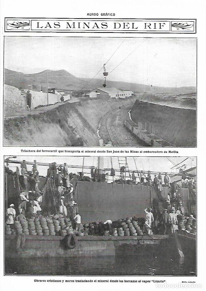 Collectionnisme: A&Ntilde;O 1915 RECORTE PRENSA LAS MINAS DEL RIF TRINCHERAS DEL FERROCARRIL EMBARCADERO MELILLA