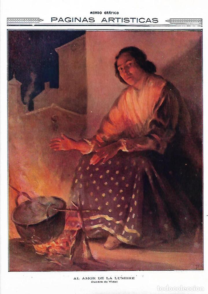 Collectionnisme: A&Ntilde;O 1914 RECORTE PRENSA FOTOGRAFIA REPRODUCCION PINTURA AL AMOR DE LA LUMBRE CUADRO DE VIDAL