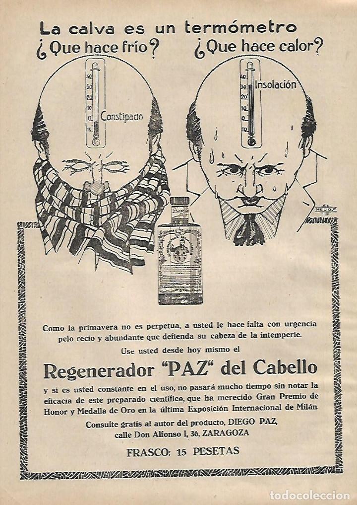 Collecting paper: A&Ntilde;O 1922 RECORTE PRENSA PUBLICIDAD REGENERADOR PAZ DEL CABELLO DIEGO PAZ ZARAGOZA