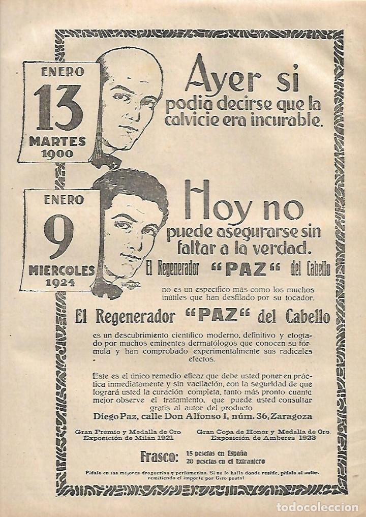 Collectionnisme: A&Ntilde;O 1924 RECORTE PRENSA PUBLICIDAD REGENERADOR PAZ DEL CABELLO DIEGO PAZ ZARAGOZA
