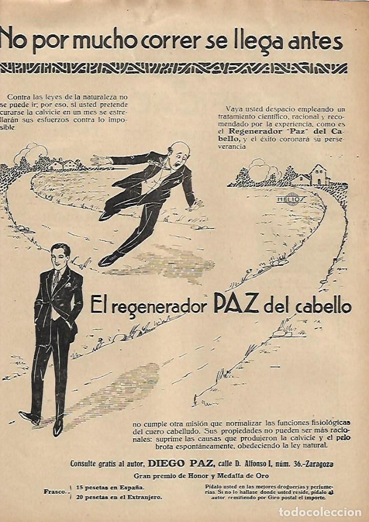 Collezionismo: A&Ntilde;O 1923 RECORTE PRENSA PUBLICIDAD REGENERADOR PAZ DEL CABELLO DIEGO PAZ ZARAGOZA