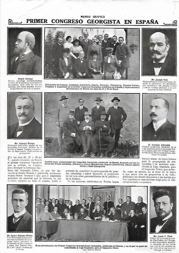 Collezionismo: A&Ntilde;O 1913 RECORTE PRENSA PRIMER CONGRESO GEORGISTA EN ESPA&Ntilde;A RONDA IMPUESTO UNICO HENRY GEORGES