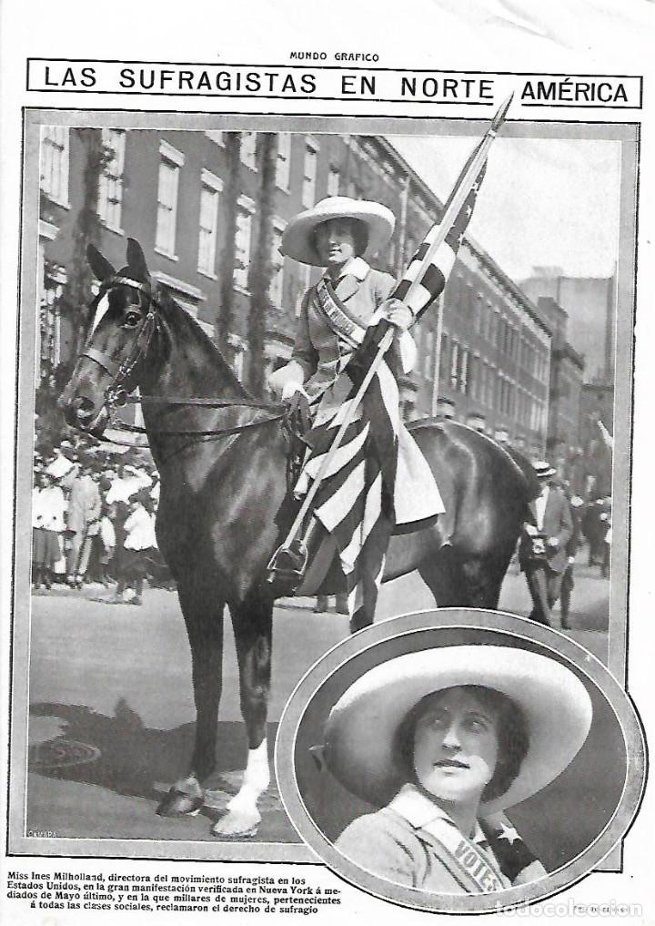 Collectionnisme: A&Ntilde;O 1913 RECORTE PRENSA SUFRAGISMO LAS SUFRAGISTAS EN NORTE AMERICA MISS INES MILHOLLAND