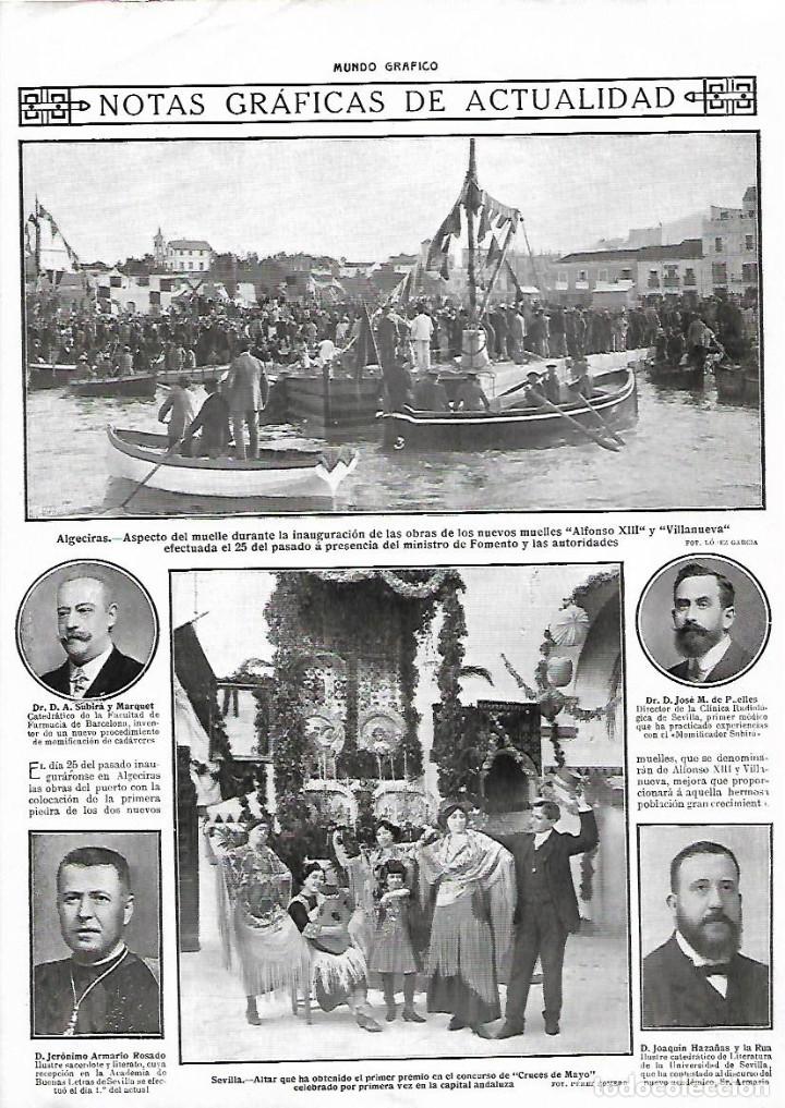 Colecionismo: A&Ntilde;O 1913 RECORTE PRENSA ALGECIRAS INAUGURACION OBRAS MUELLE ALFONSO XIII Y VILLANUEVA
