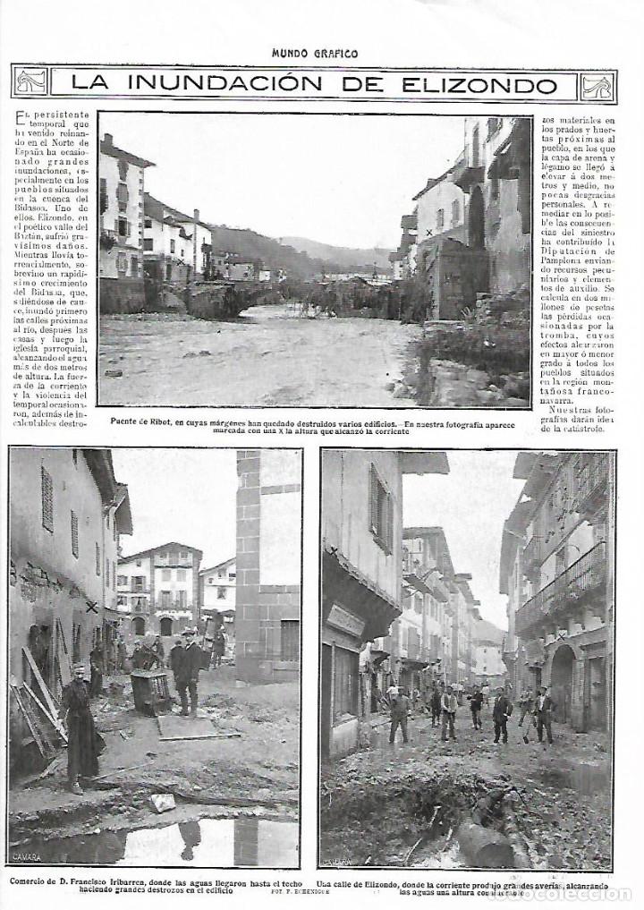 Collectionnisme: A&Ntilde;O 1913 RECORTE PRENSA LA INAUNDACION DE ELIZONDO COMERCIO FRANCISCO IRIBARREN PUENTE DE RIBOT