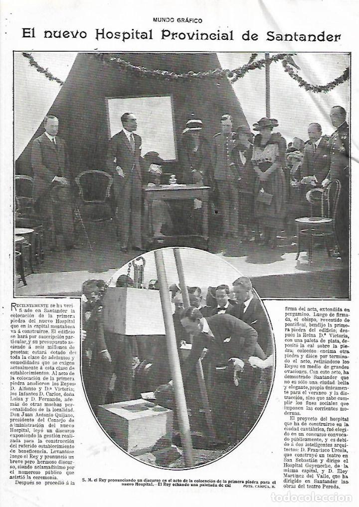 Collectionnisme: A&Ntilde;O 1920 RECORTE PRENSA NUEVO HOSPITAL PROVINCIAL DE SANTANDER COLOCACION PRIMERA PIEDRA POR EL REY