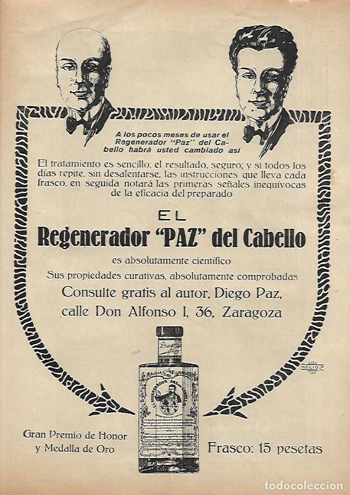 Collectionnisme: A&Ntilde;O 1922 RECORTE PRENSA PUBLICIDAD REGENERADOR PAZ DEL CABELLO DIEGO PAZ ZARAGOZA